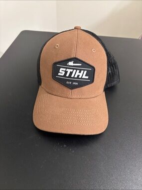 Brown and Black Stihl Trucker Cap
